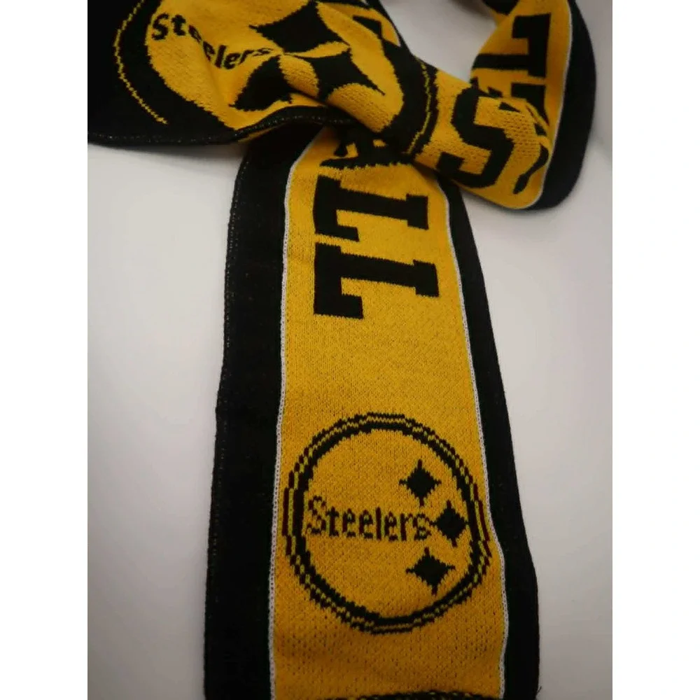 STEELERS Black Yellow Knit Scarf FOCO OS Pgh Pittsburgh NFL Fringed Logo Winter